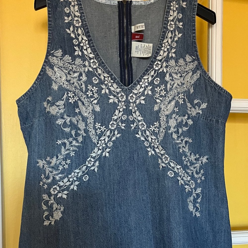 Stetson Women's Sleeveless Denim Dress with Embroidery, XL
